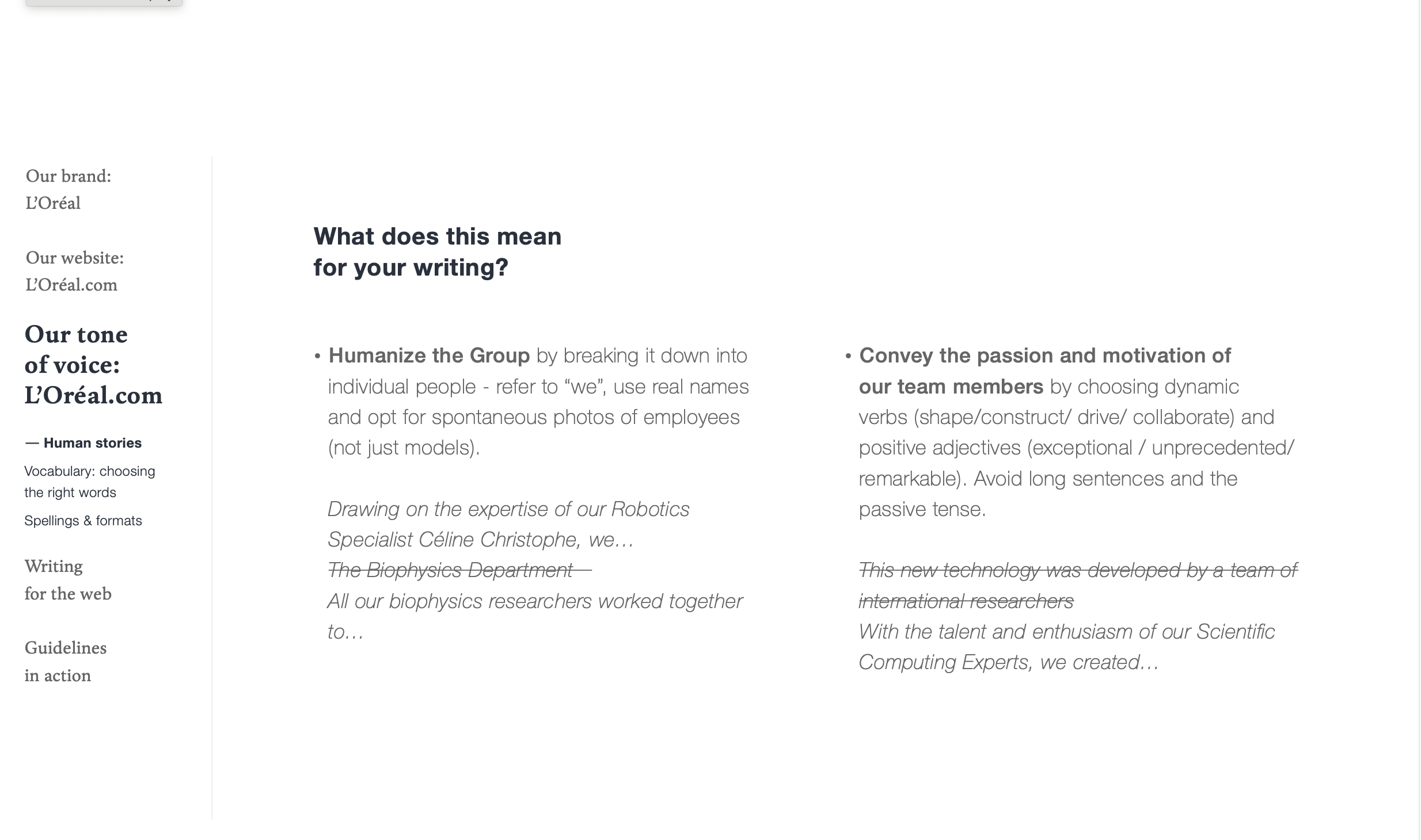 L'Oréal Editorial Guidelines Detail